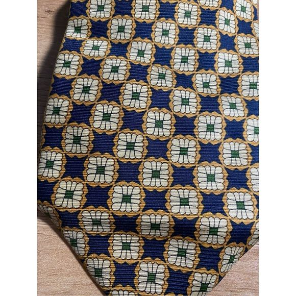 Emilio Rusconi Exclusive Silk Tie, Geometric Designer- Gold, Navy, Green, Cream - Picture 5 of 6